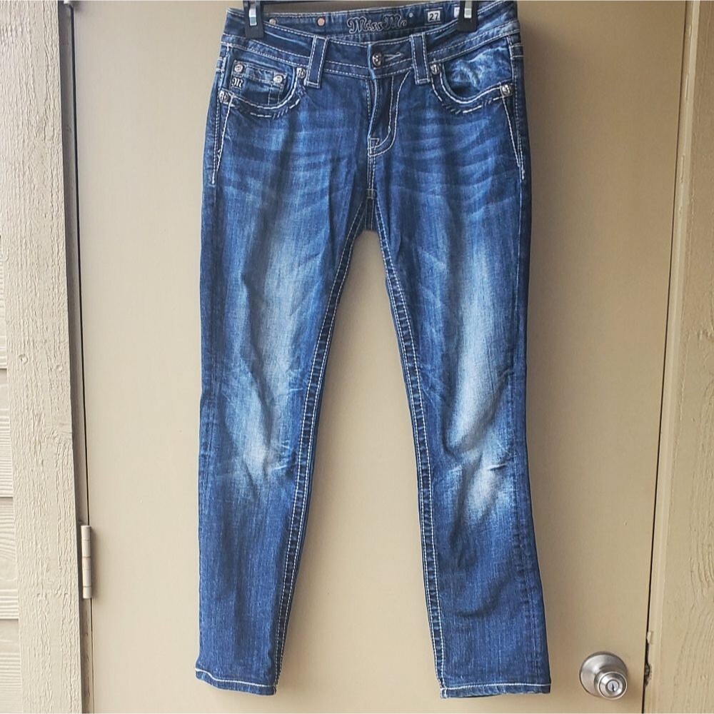 Miss Me Jean's Signature Super Lowrise Straight leg Womens Washed Denim Jeans
